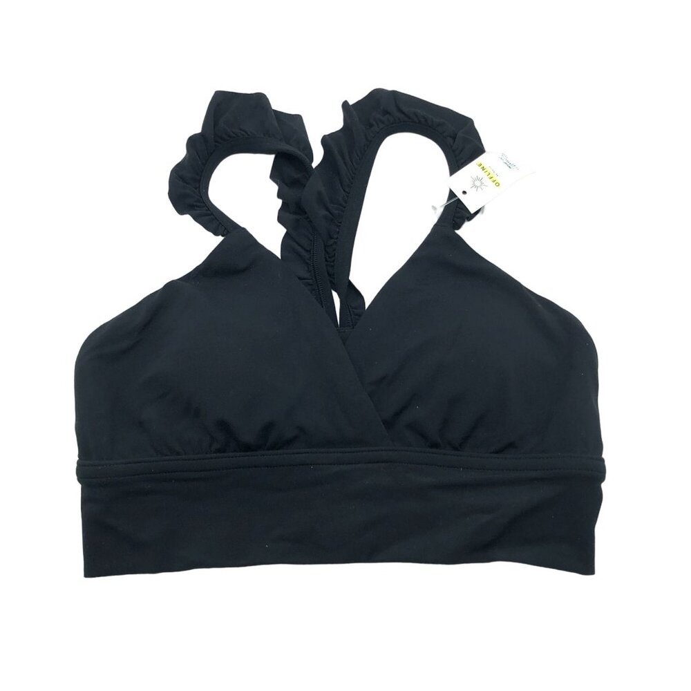 Aerie Offline Real Me Extra Stretch Black Sports Bra Medium Support Ruffle XS